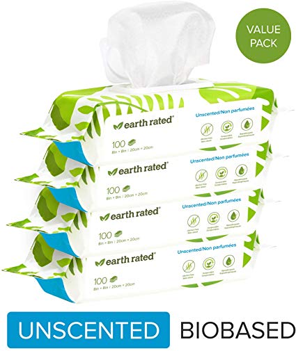 Earth Rated Dog Wipes USDA-Certified 99 Percent Biobased, Hypoallergenic Pet Wipes for Dogs & Cats, Grooming Wipes for Paws, Body and Butt