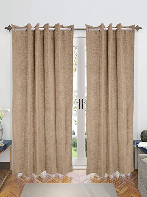Saral Home Beige Pacman Chenille & Polyester Yarn Blackout Door Curtains - (Set of 2, 4x7 Ft)