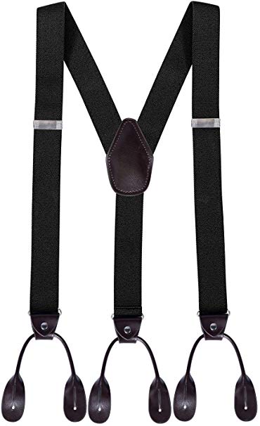 Loritta Mens Y Back Suspenders Leather Trimmed Elastic Button End Tuxedo Suspenders