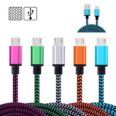 Micro Cable, AiGoo 5-Pack Premium 3FT Nylon Braided High Speed USB 2.0 A Male to Micro B Data Sync and Charger Cable for Samsung Galaxy S7 Edge, S6, HTC, Motorola, Nokia, Sony and More Android Devices