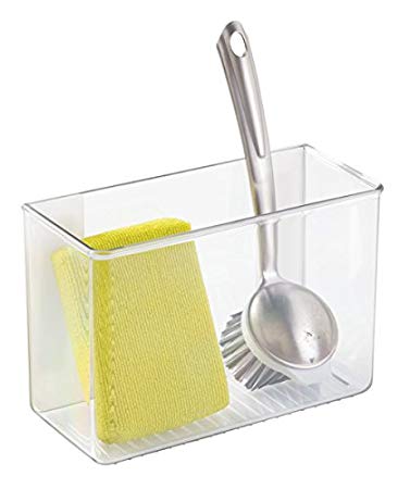 mDesign affixx Kitchen Organiser - Self-adhesive Storage Box for Detergent, Sponges etc. - Clever Kitchen Wall Storage - No Drilling Required - Clear