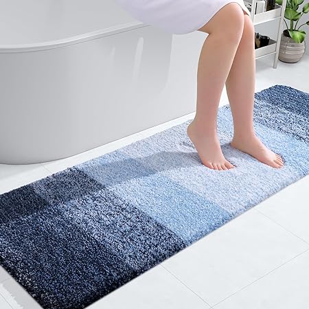 OLANLY Luxury Bathroom Rug Mat 59x20, Extra Soft and Absorbent Microfiber Bath Rugs, Non-Slip Plush Shaggy Bath Carpet Runner, Machine Wash Dry, Bath Mats for Bathroom Floor, Tub and Shower, Navy