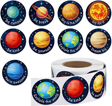 500 Pieces Solar System Stickers Realistic Planet Roll Stickers 9 Space Designs Motivational Stickers for Solar System Party Educational Decorations Supplies