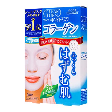 Kose Cosmeport Clear Turn Face Mask White Collagen 5 Sheets