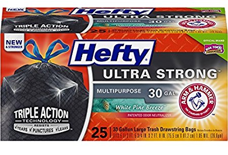 Hefty Ultra Strong Large Trash Bags (Multipurpose, White Pine, Drawstring, 30 Gallon, 25 Count)