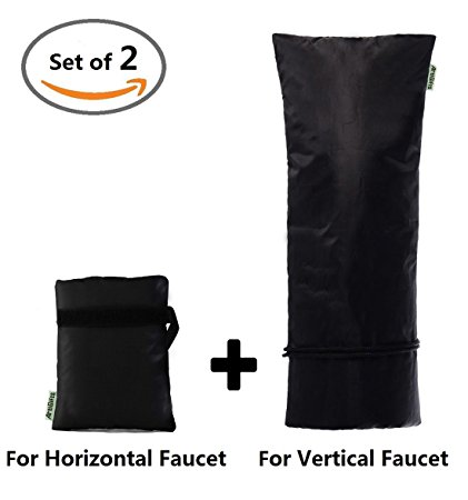 ArtiGifts Large Outdoor Faucet Cover Socks for Winter Freezing Protection, Large Size & Standard Size, Set of 2, Black