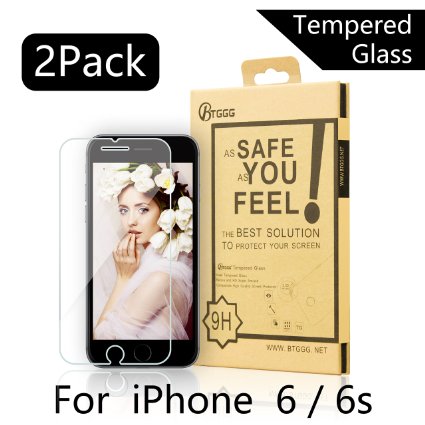 [2 Pack]iPhone 6 Screen Protector, BTGGG New Version Tempered Glass Screen Protector For iPhone 6 6S [HD Easy Installation Anti-fingerprint]