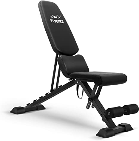 FLYBIRD Adjustable Weight bench, Foldale Workout Bench Incline Bench for Home Gym Strength Training - Waist Pad Version