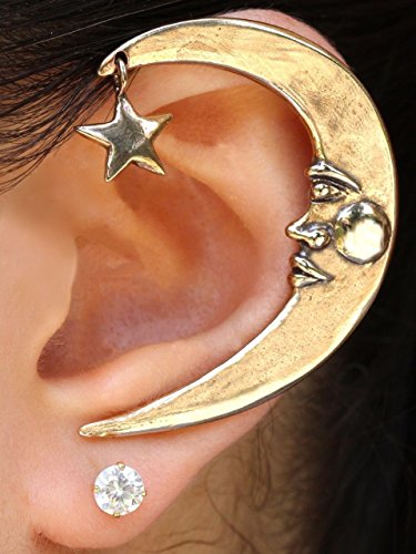 Bronze Crescent Moon and Star Ear Wrap Celebrity Style Jewelry