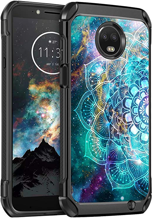 BENTOBEN Moto Z3 Play Case, Moto Z3 Case, Shockproof Slim Dual Layer Hard PC Soft Bumper Glow in The Dark Noctilucent Cute Protective Phone Cases Cover for Motorola Moto Z3/Z3 Play, Mandala in Galaxy