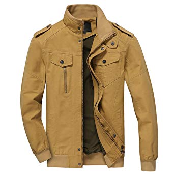 RongYue Men's Cotton Stand Collar Lightweight Military Windbreaker Jacket