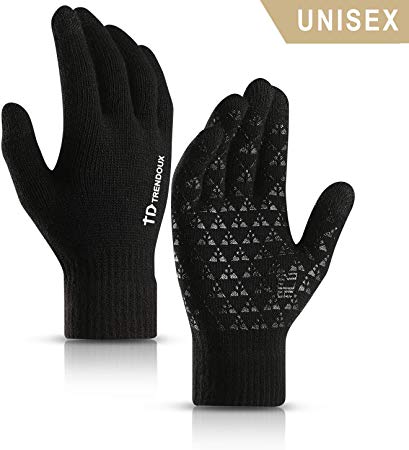 TRENDOUX Winter Gloves for Women Men - Unisex Knit Touch Screen Glove Texting Smartphone Driving - Anti-Slip - Elastic Cuff - Thermal Soft Wool Lining - Hands Warm in Cold Weather
