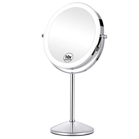 KEDSUM Rechargeable 8 Inch 1X/10X Lighted Magnifying Makeup Mirror with 3 Lighting Modes, Double Sided Magnification Vanity Mirror with Lights, Cordless Tabletop Mirror, Touch Button