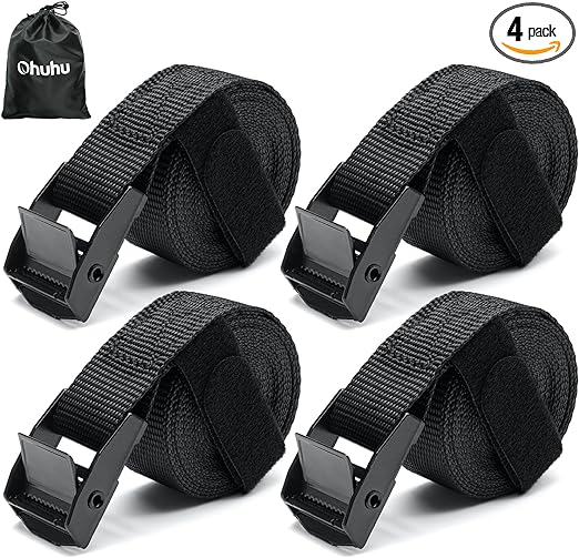 Tie Down Straps with Buckles: Ohuhu 4 Pack Cam Buckle Lashing Straps 367 lbs Load Cap with 1100 lbs Breaking Strength Limit, 1"x 8.2' Tie-Down Strap with Carry Bag for Motorcycle Cargo Trucks Luggage