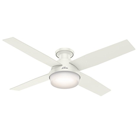 Hunter 59242 Dempsey Low Profile Fresh White Ceiling Fan With Light & Remote, 52"