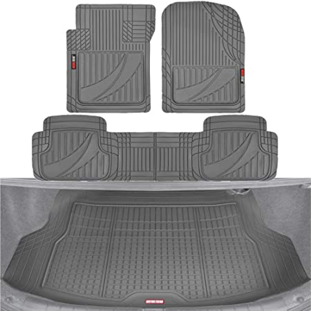 Motor Trend PRO793 Premium FlexTough Full Combo Advanced Performance Front & Rear Protection Cargo Mat Liner – w/Traction Grips & Complete Universal Design