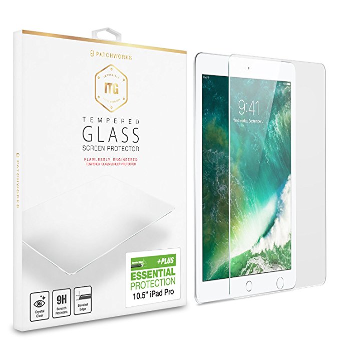 iPad Pro 10.5 inch Glass Screen Protector, Patchworks ITG Plus 9H Hardness Tempered Glass Case Friendly Apple Pencil Compatible Rounded Edge Scratch Resistant for iPad Pro 10.5” (2017)