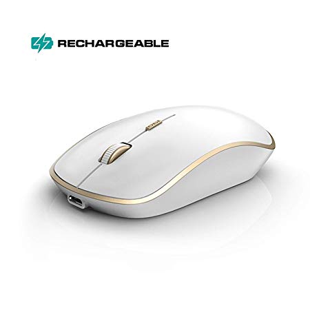 Rechargeable Wireless Mouse-J JOYACCESS Wireless Mobile Portable Mouse with Rechargeable Lithium Batteries,5 Adjustable DPI Levels,Ergonomic,Quiet Click,Sleek Design- White and Gold