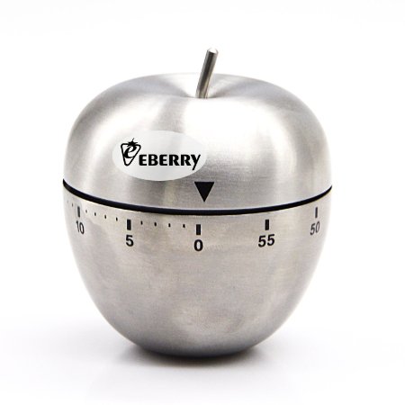 eBerry® Stainless Steel Apple Shape Kitchen Timer Mechanical Drive Count-down Kitchen Timer, 60-Minute Practical Kitchen Timer-Silver Cooking Timer Loud Alarm Timer (Silver)