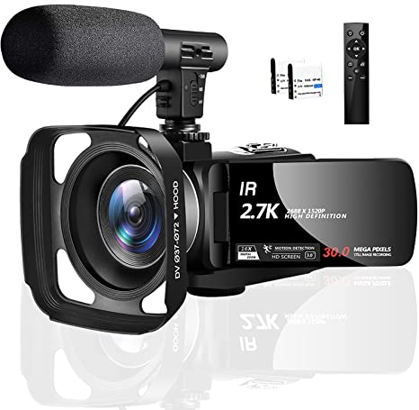 Video Camera Camcorder,Vlogging Camera for YouTube 2.7k IR Night Vision Camcorders 16X Digital Zoom Pause Function with 2.4G Remote and Microphone
