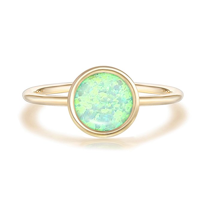 PAVOI 14K Gold Plated Stackable Ring Created Opal Stacking Ring ADJUSTABLE