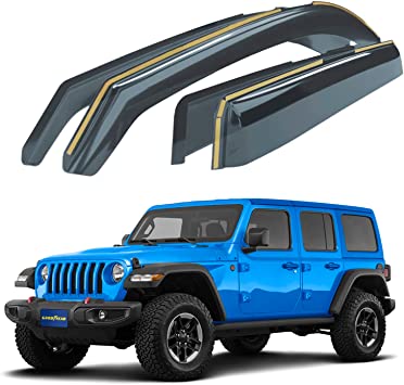 Goodyear Shatterproof in-Channel Window Deflectors for Jeep Wrangler JL 2018-2023/Jeep Gladiator 2020-2023, Rain Guards, Window Visors for Cars, Vent Deflector, Car Accessories, 4 pcs - GY003423LP