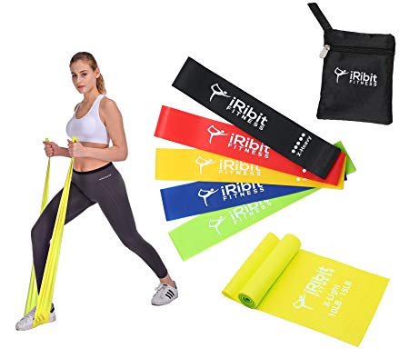 A Set of 5 Resistance Loop Bands and a 6.5ft Straight Band for Workout, Exercise, CrossFit Fitness, and Stretching