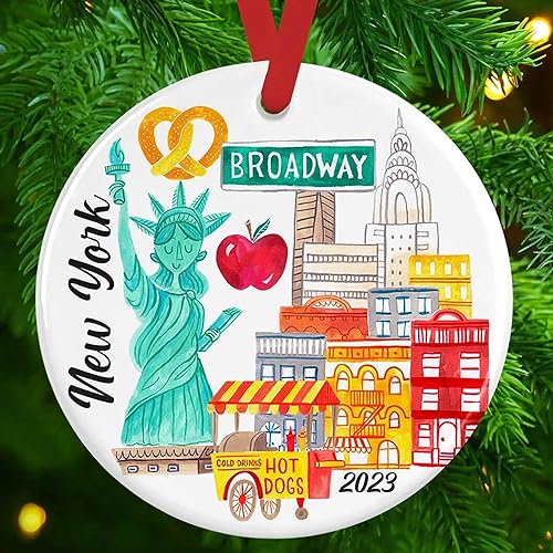 New York Christmas Ornament 2023, NYC Landmarks Including, New York Skyline, Statue of Liberty Travel Xmas Gift with Free Shipping