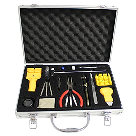 KurtzyTM 21 Piece Watch Tool Kit Repair Set in Metal Case Pin Battery Remover Replacing Set