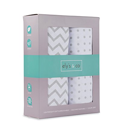 Crib Sheet Set 2 Pack 100% Jersey Cotton for Baby Girl and Baby Boy by Ely's & Co. - Grey Chevron and Polka Dot by Ely's & Co.