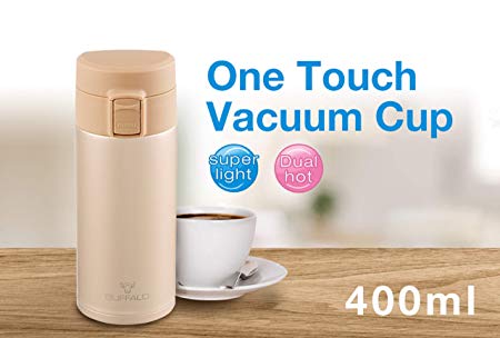 Buffalo Stainless Steel One-touch Vacuum Cup Mug (13.5oz (400cc), Gold)