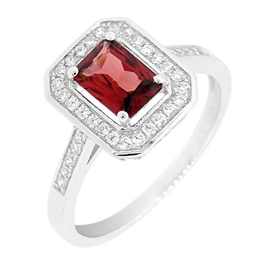 BL Jewelry Vintage Style Sterling Silver Emerald Cut Natural Mozambique Garnet Ring (1 1/5 CT.T.W)