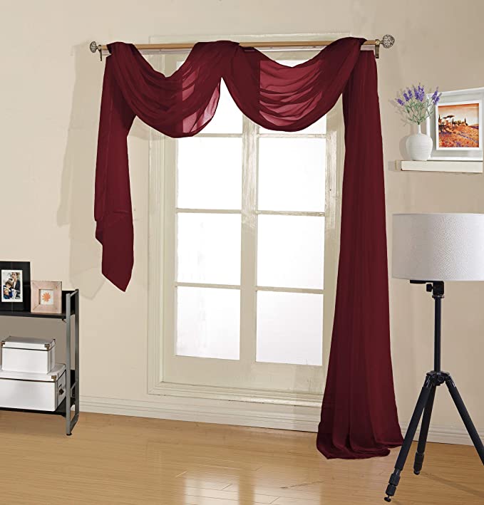Decotex Premium Quality Sheer Voile Scarf Valance for Home & Event Designs (54" X 216", Burgundy)