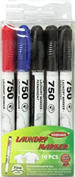 Permanent Fabric Marker Pens (3 Colors) - Pack of 10 Non-Toxic Long Lasting Fast Drying High Performance Stationery Essential Laundry Markers for School and Work by Yosogo