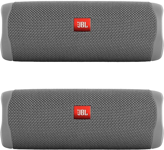 JBL Flip 5 Waterproof Portable Wireless Bluetooth Speaker Bundle - (Pair) Gray