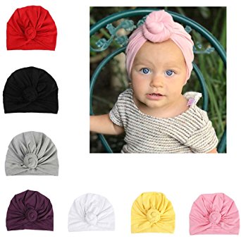 Udobuy 7 Pcs Headband Updated Version Baby Hat- Newborn Baby Girl Soft Cute Turban Knot Rabbit Hospital Hat