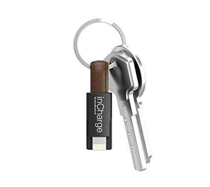 inCharge Dual 2in1 Ultra Portable Charging/Sync Keychain Cable Compatible with Apple iPhone/iPad/airPods and All Android microUSB Devices (PU-Leather-Brown)