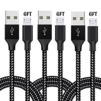 ONSON Micro USB Cable,3Pack 6FT Long Nylon Braided High Speed Android Charger USB to Micro USB Cable Samsung Fast Charger Charging Cord for Samsung Galaxy S7 Edge/S6/S5/S4/Note 5/Note 4/Note 3(Black)