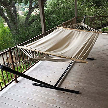 Apontus Cotton Double Hammock with Spreader Bars, Canvas Material