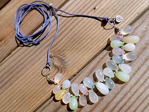 Multi Color Chalcedony Necklace with Hill Tribe Silver - Adjustable Necklace