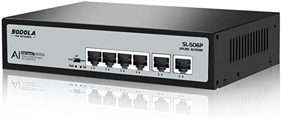 SODOLA 4 Port PoE  Switch | 4 PoE  Ports &2 Fast Ethernet uplink,65W 802.3af/at, Extend Function, Fanless Metal,Plug & Play Unmanaged Network Switch