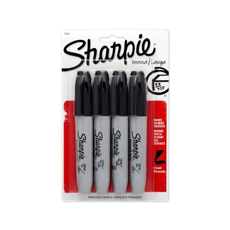 Sharpie Permanent Markers, Broad, Chisel Tip, 4-Pack, Black (38264PP)