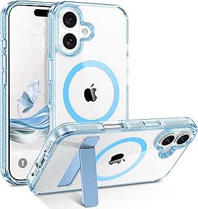 BENTOBEN for iPhone 16 Case with Invisible Kickstand, Clear iPhone 16 Magnetic Case [Compatible with MagSafe] Slim Stand Shockproof Women Men Girls Protective Phone Case Cover for iPhone 16 6.1",Blue