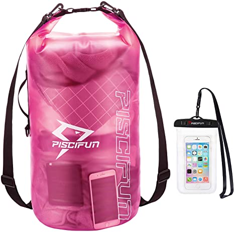 Piscifun Waterproof Dry Bag with Phone Case for Women and Men, Transparent Dry Bag 2L/5L/10L/20L/30L/40L, Lightweight Dry Bag Backpack for Beach, Swimming, Boating, Kayaking, Surfing and Fishing