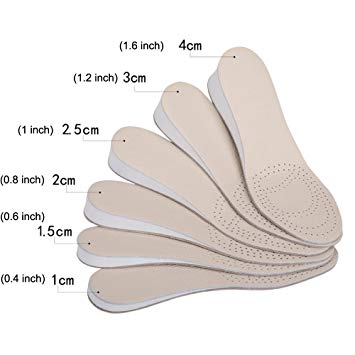 INTLMATE Height Increase Insoles, Leather in Two Sides Deodorization Height Shoes Heel Insole Lift max 1.6 inch 4cm up fit for Adult Men Women USA Size 5 to 9 (0.6 inch(1.5cm) up, US 7 (EU 39-40))