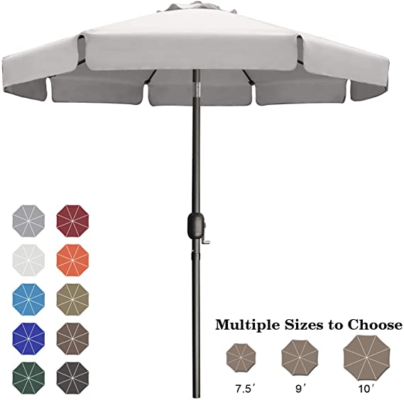 ABCCANOPY 7.5' Patio Umbrella Table Market Umbrella with Push Button Tilt for Garden, Deck, Backyard and Pool, 6 Ribs 13 Colors,Light Gray