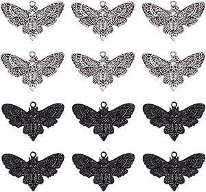 SUNNYCLUE Moth Charms Bulk Goth Butterfly Charm Halloween Charms Bulk for Jewelry Making Charms