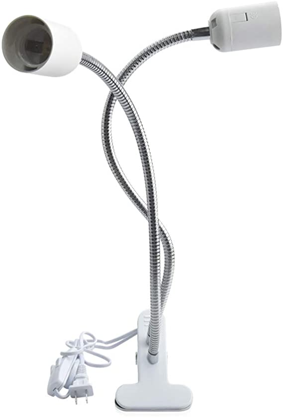 Flexible Aluminum Wire Neck Clip Holder Dual Lamp Fixture E26 Socket with On/Off Switch US Plug, Bonlux Adjustable Light Stand Clamp Lamp Fixture for Reptiles Plant Grow Light Aquarium Light, 1-Pack
