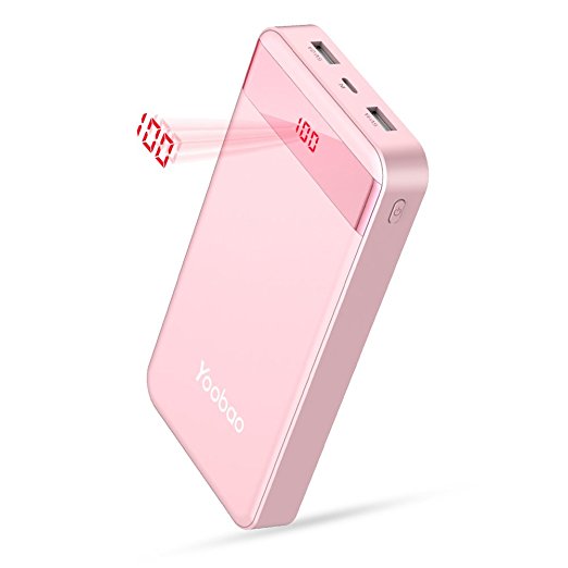 Yoobao M20Pro 20000mAh High Capacity Rechargeable Power Bank External Battery Pack Powerbank Charger (Lightning & Micro Dual Input) for iPhone 8 7 Plus 6 5s iPad Pro Samsung Galaxy Note & More - Pink