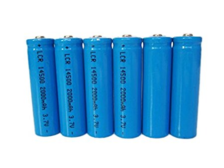ON THE WAY®6Pcs 2000mah ICR 14500 3.7v AA Rechargeable Li-ion Battery for LED Torch